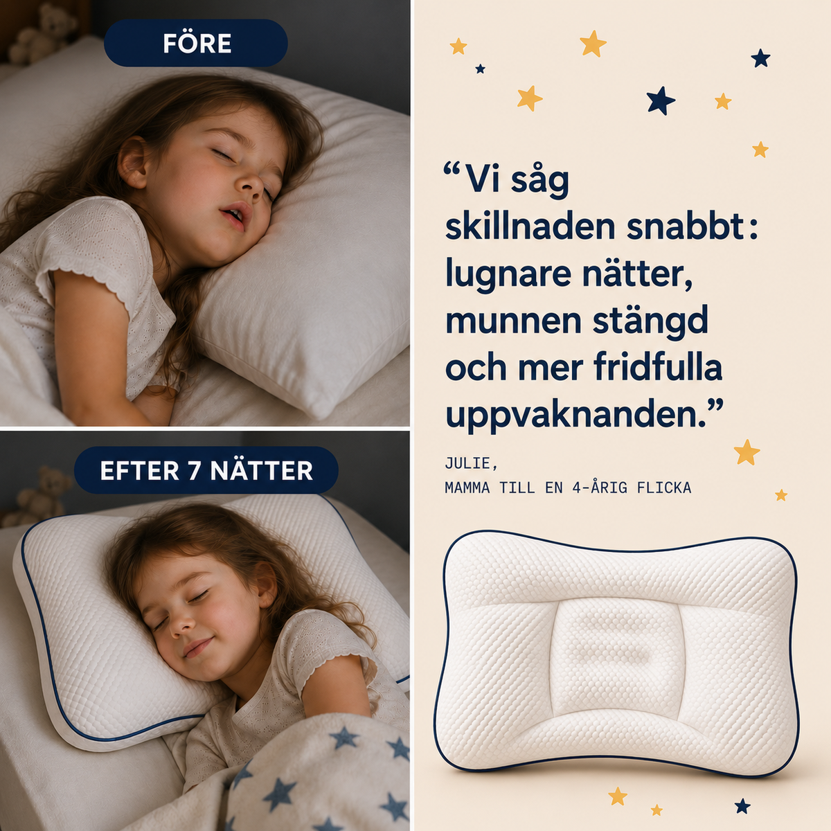 En ergonomisk kudde för barns huvud och nacke